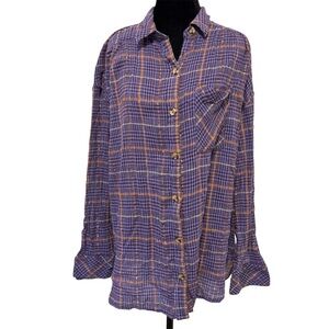 Free People Purple Break My Stride Plaid Shirt
